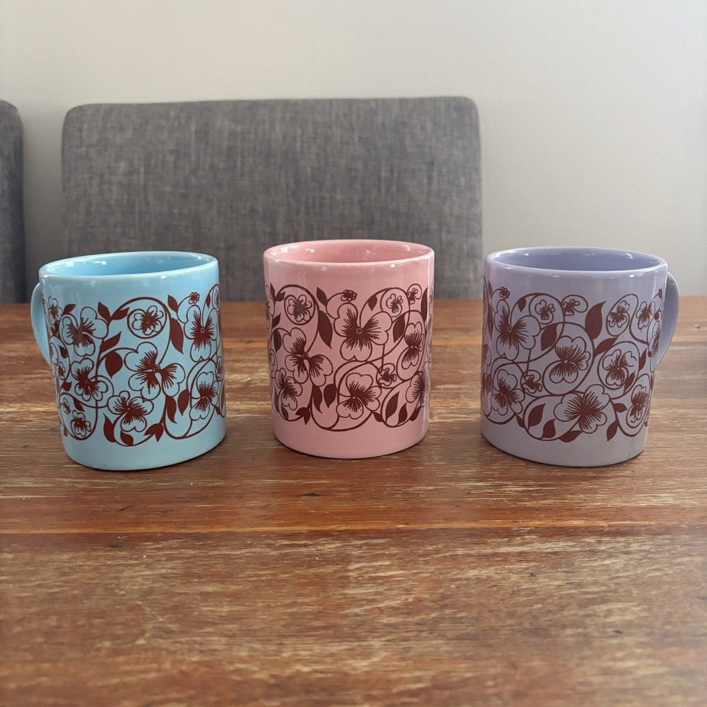 Vtg Pink Purple Blue Floral Pattern Grindley England Coffee Mugs/Cups Set of 3